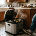 Sensor vs step-on kitchen bin comparison in a modern kitchen setting